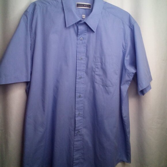 John Weitz Button Down Shirt Men 16 1/2 Short Sleeve Pocket Blue - Picture 12 of 14